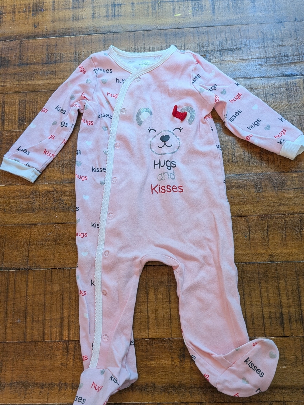 Koala Kids Pink Hugs and Kisses Footed One-Piece, NWOT